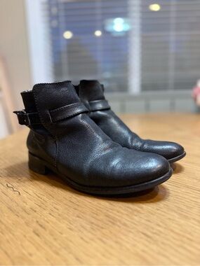 J. Crew Black Leather Ankle Booties with Buckle Strap